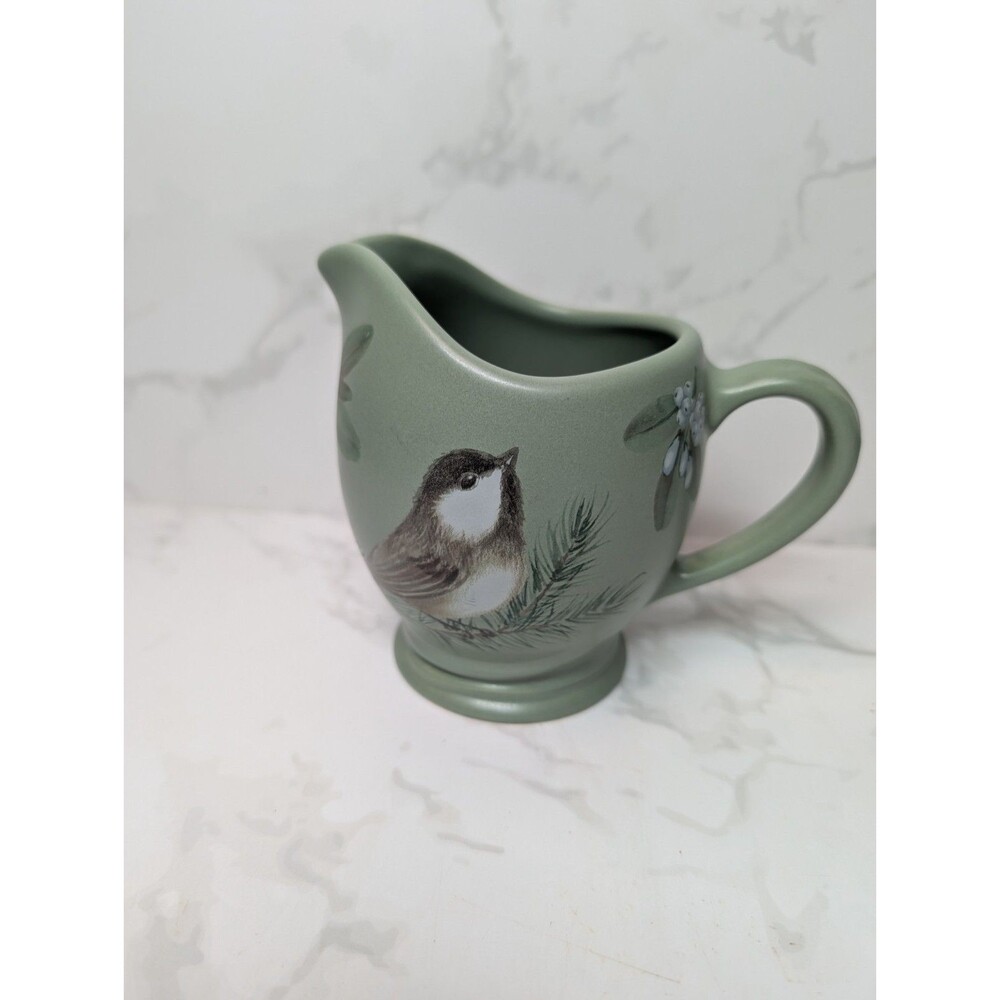 Pfaltzgraff Winterwood Creamer Pitcher Chickadee Green Stoneware Cream Pitcher
